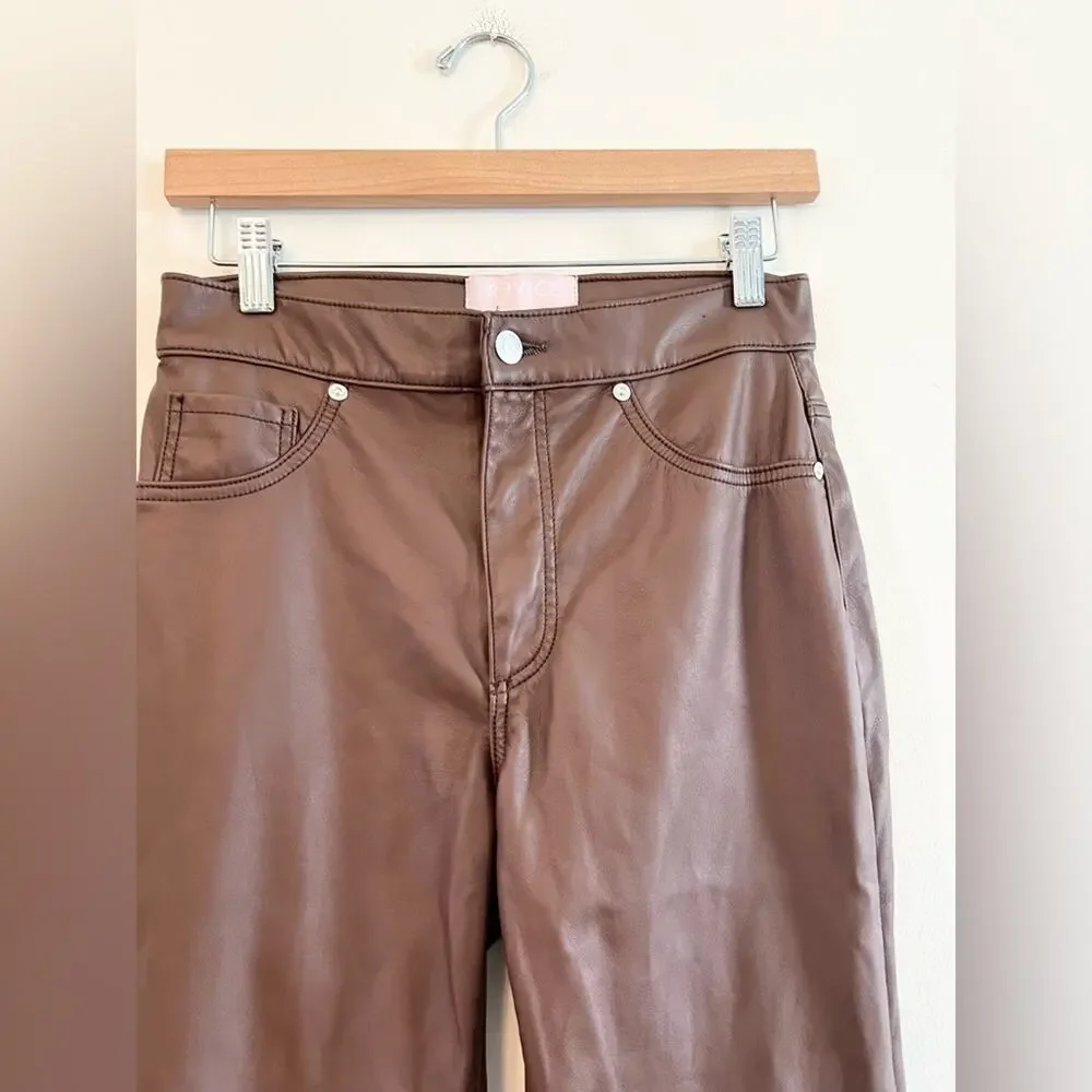 Revive revolve brown faux leather 909 High Street pants straight flare  fall - Picture 4 of 15